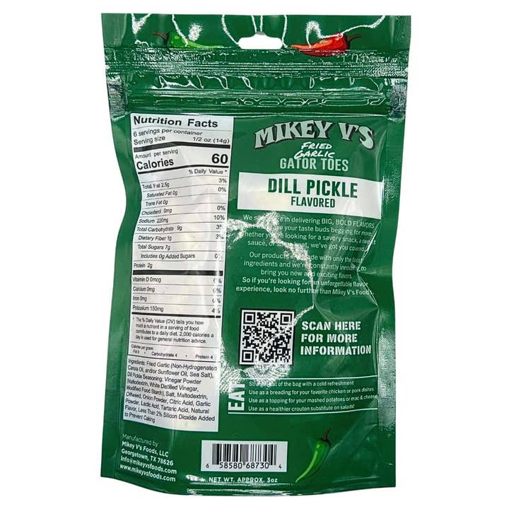 Mikey V's Foods - Wholesale Chips - Gator Toes (Deep Fried Garlic) - Dill Pickle