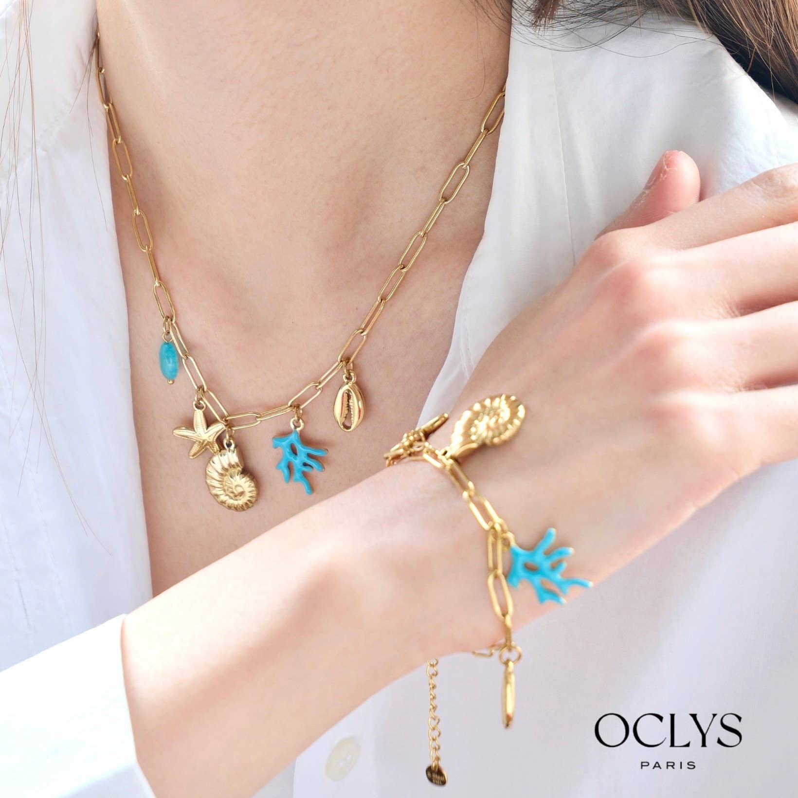 Oclys - Wholesale Halskettinghanger - Ketting met bedeltjes maritiem thema verguld roestvrij staal3