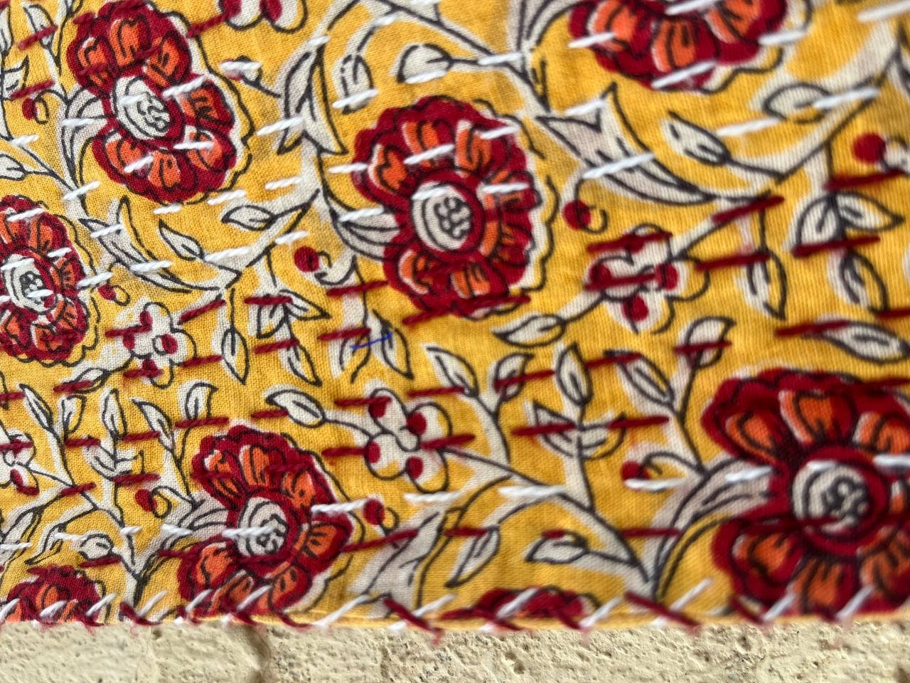 bhavnas boutique - Wholesale Quilt - Yellow Floral Print Kantha Quilt Queen Size Bedspreads Throw3