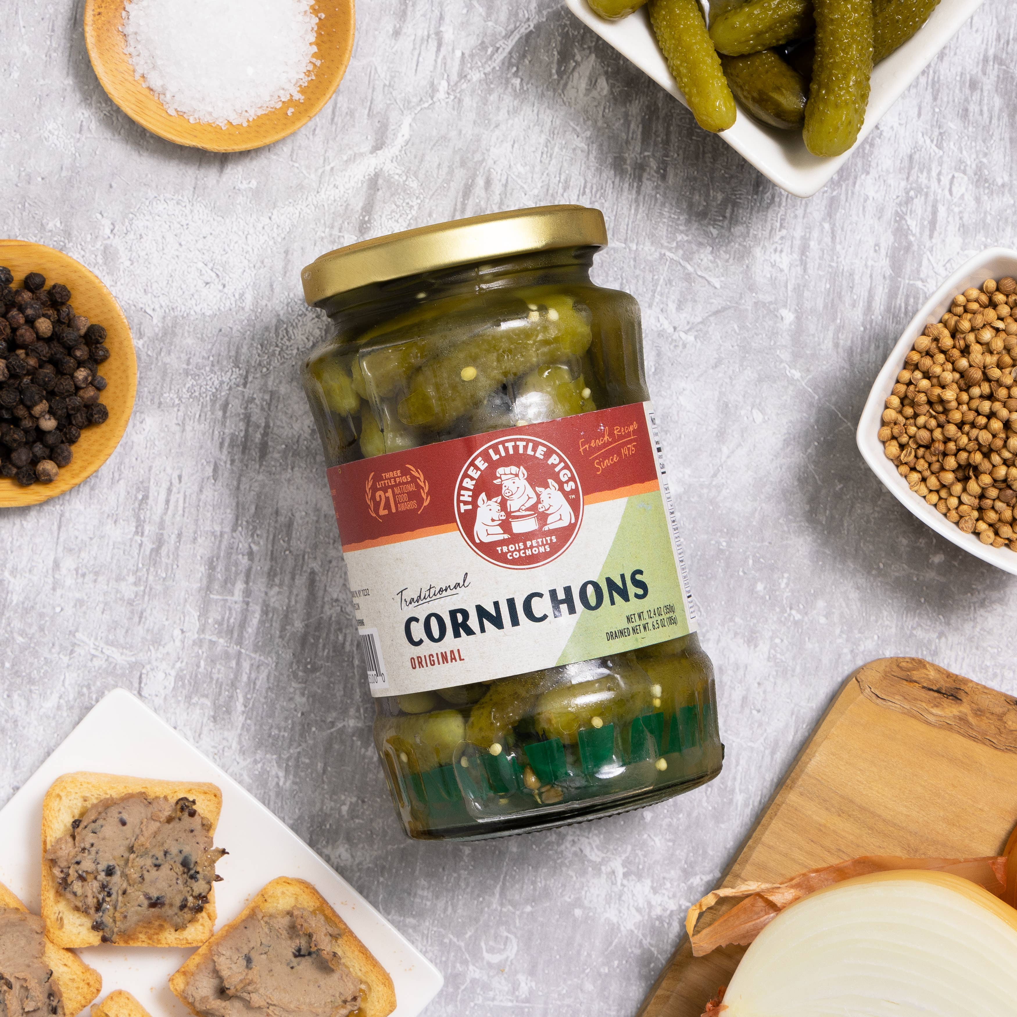 Three Little Pigs - Wholesale Pickled Vegetables - Cornichons - "Traditional"1