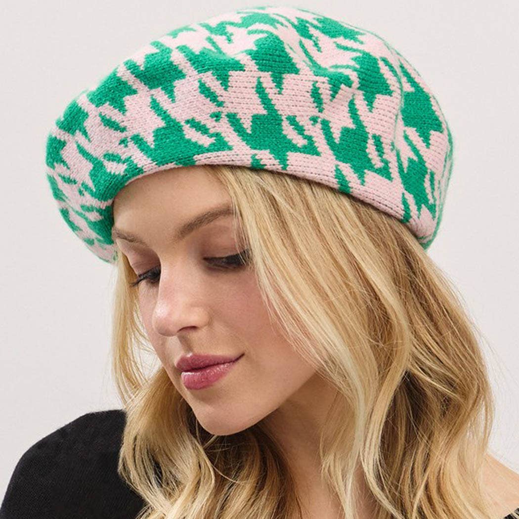 3AM BY H&D ACCESSORIES - Wholesale Beret - Women's - Houndstooth Knit Beret0