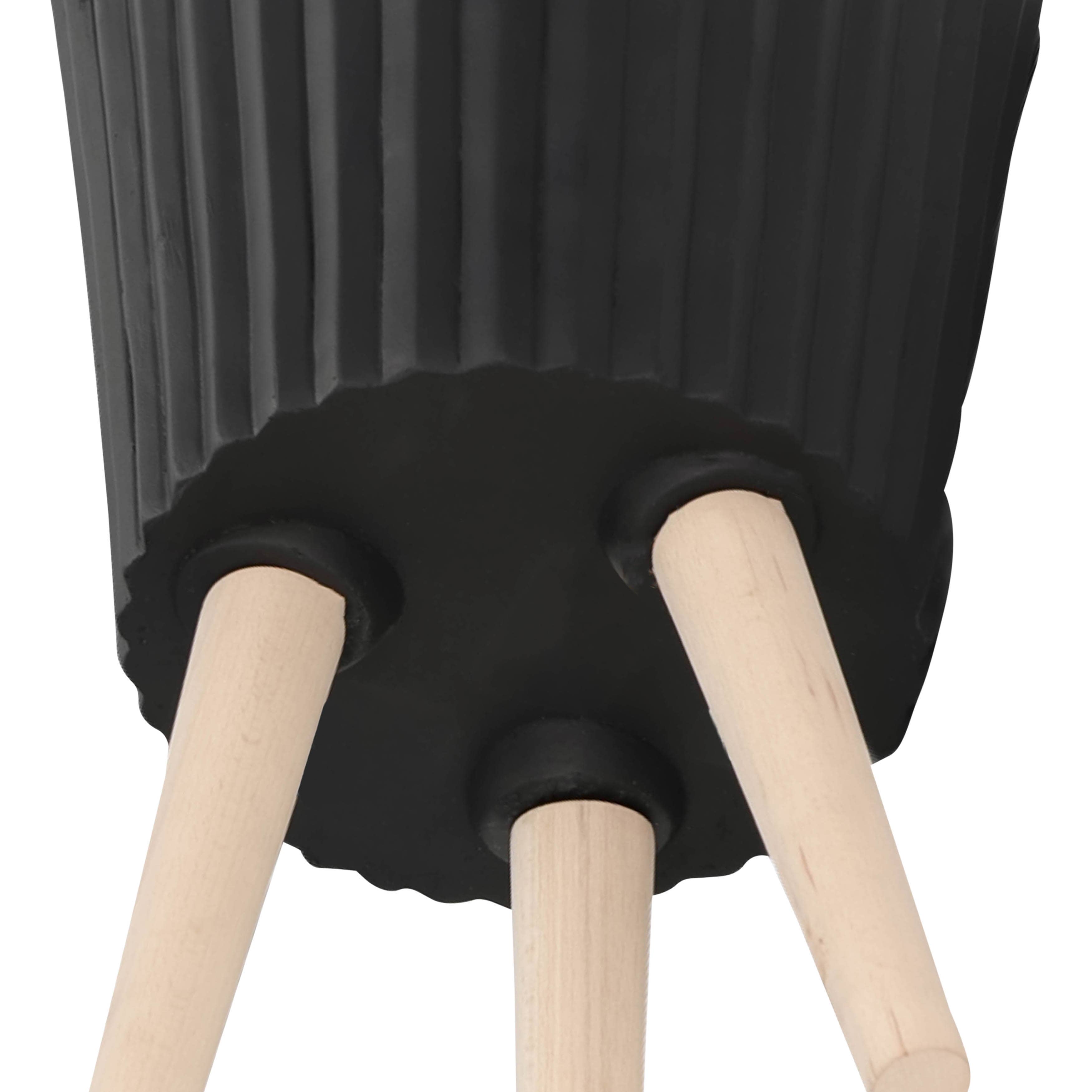 Sagebrook Home - Wholesale Plant Pot - Planters Set of 2 - Black Resin/Wood Legs Ridged, 10/12 in.10