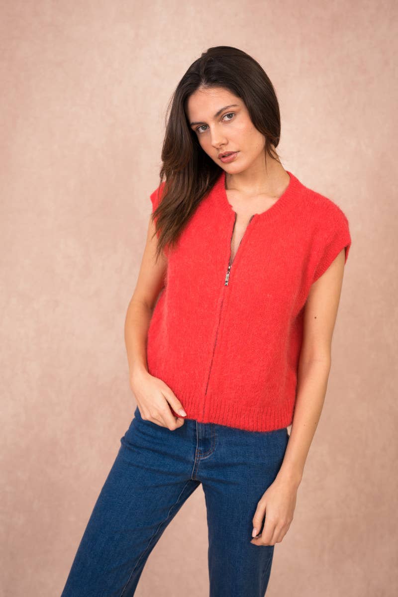 Calie Paris - Vendita all'ingrosso Maglione tricot - Donna - Gilet Senza Maniche con Zip – Misto Mohair6