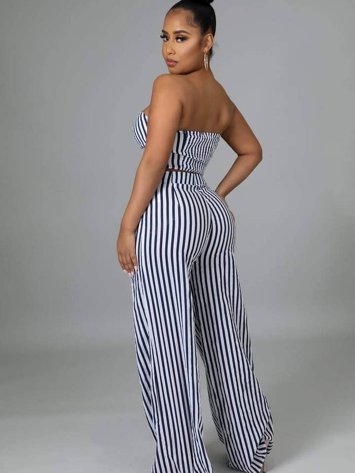 Flarix - Wholesale Top & Pant Set (NOT Loungewear) - Women's - striped tube top wide leg pants set8