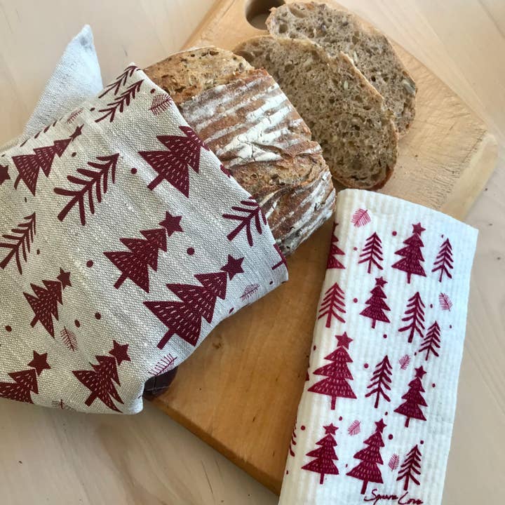 Holiday Forest 100% Linen Tea Towel for wholesale by Square Love