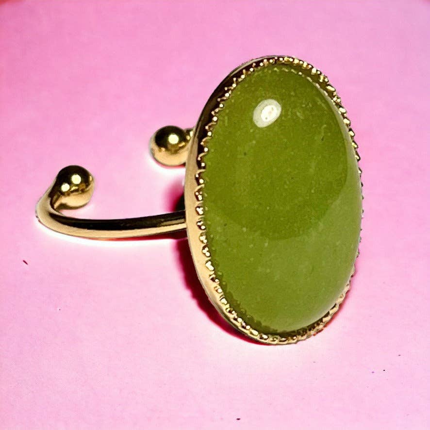 TOURMALYN - Vente Bague de cocktail/de cérémonie - Bague "ELSA" dorée or fin en pierre d'Aventurine3