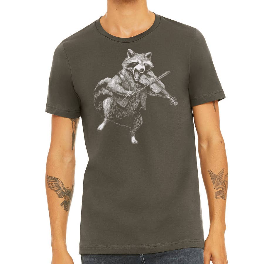 MISSION THREAD CLOTHING - Wholesale Screen Printed T-Shirt - Men's - Raccoon Playing Fiddle Shirt | Trash Panda Violin Player2