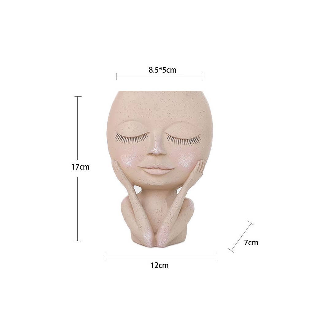 Ailly's garden - Wholesale Plant Pot - Blushing Face Planter Resin with Drainage Hole Closed Eyes0