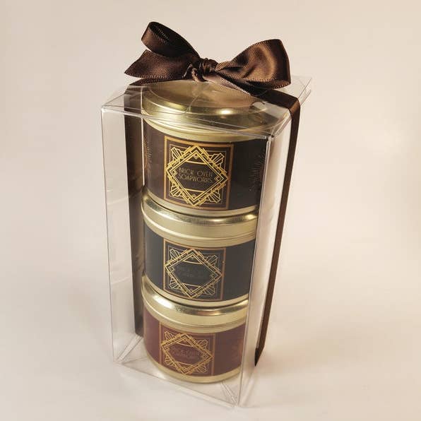 Man Candle Vanilla Gift Set of 3 Travel Candles for wholesale by Brick Oven SoapWorks