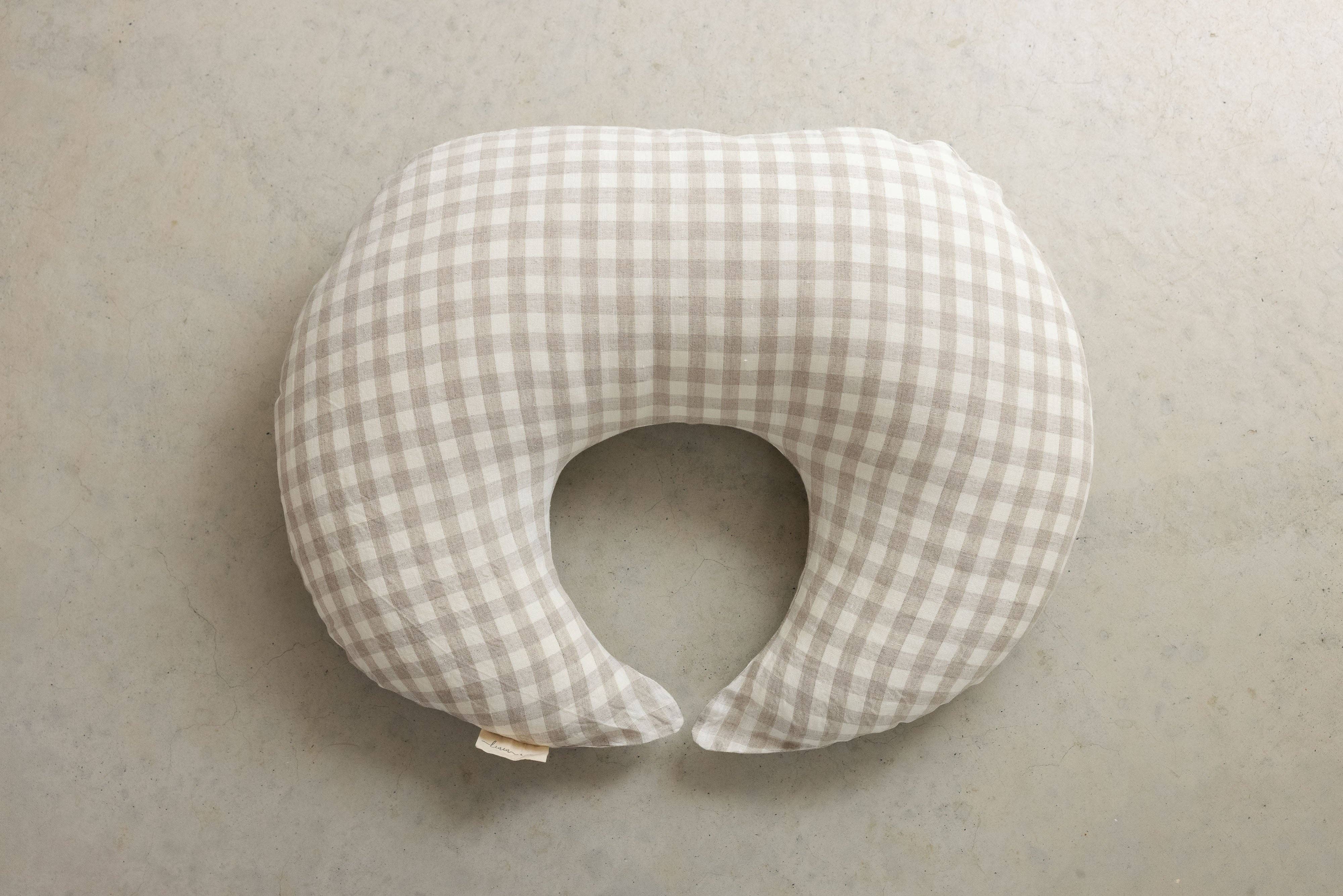 Beige Nursing Pillow & Cover- Moon Shape- Gingham for wholesale on Faire2