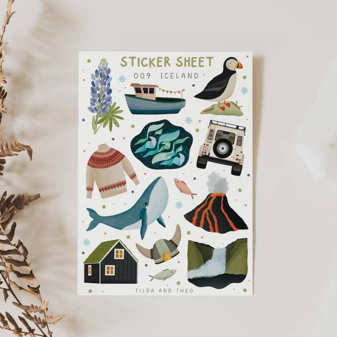 Tilda&Theo - Wholesale Sticker - Sticker Sheet - 009 Island / Scandinavia - Iceland Scandi