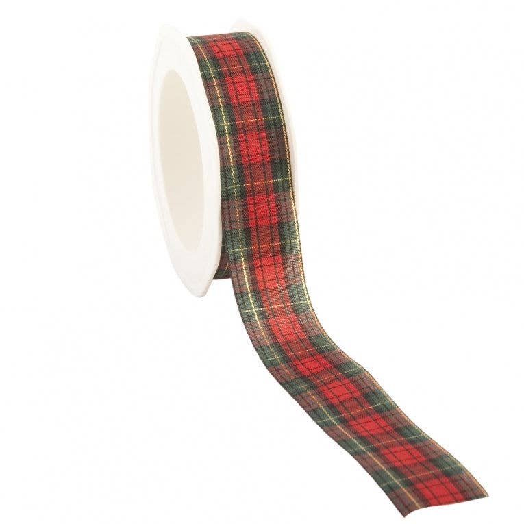 kadopapier.net - Vente Ruban – emballage cadeau - Ruban textile tartan rouge et vert avec fils dorés1