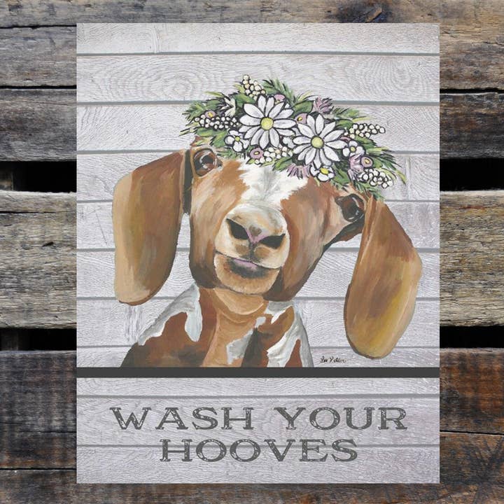 Metal Sign, Goat Tin Sign, "Wash Your Hooves" Goat Bathroom Decor for wholesale by Hippie Hound Studios