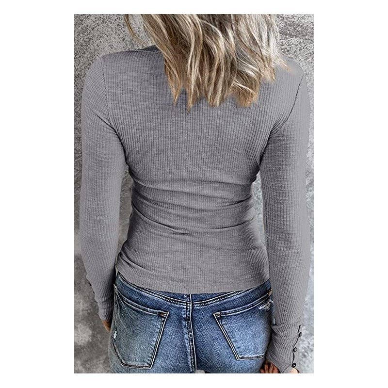 kycozy – Großhandel Strickoberteil – Damen – Einfarbiges, schmales T-Shirt-Oberteil mit langen Ärmeln und Rundhalsausschnitt9