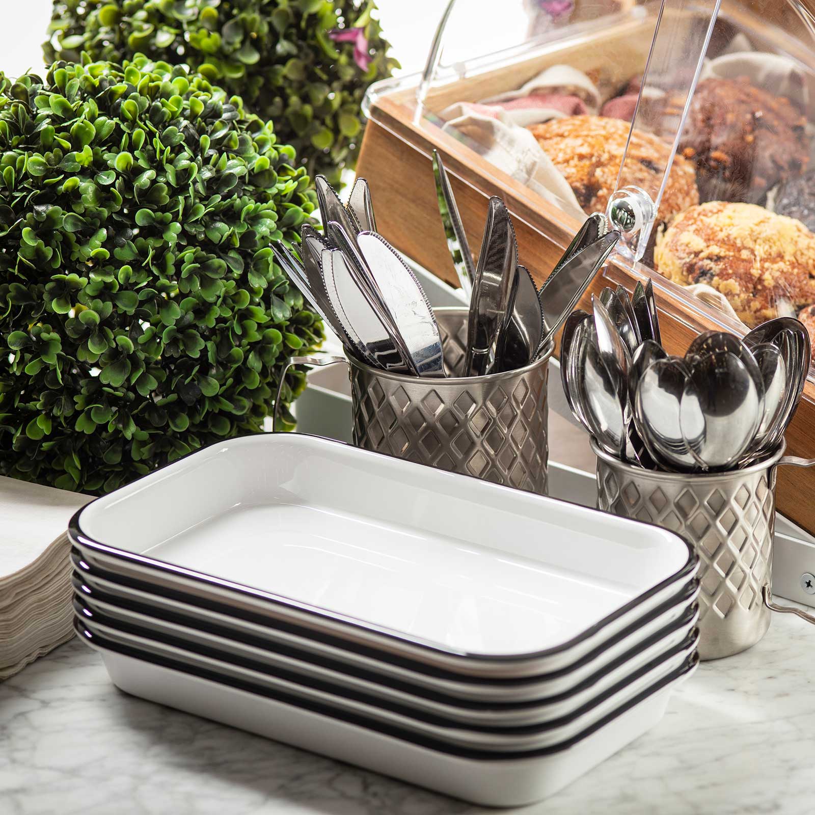 TableCraft Products Company - Wholesale Serving Tray - Canteen Collection Melamine Tray, White/Black, 10.25 x 6"8