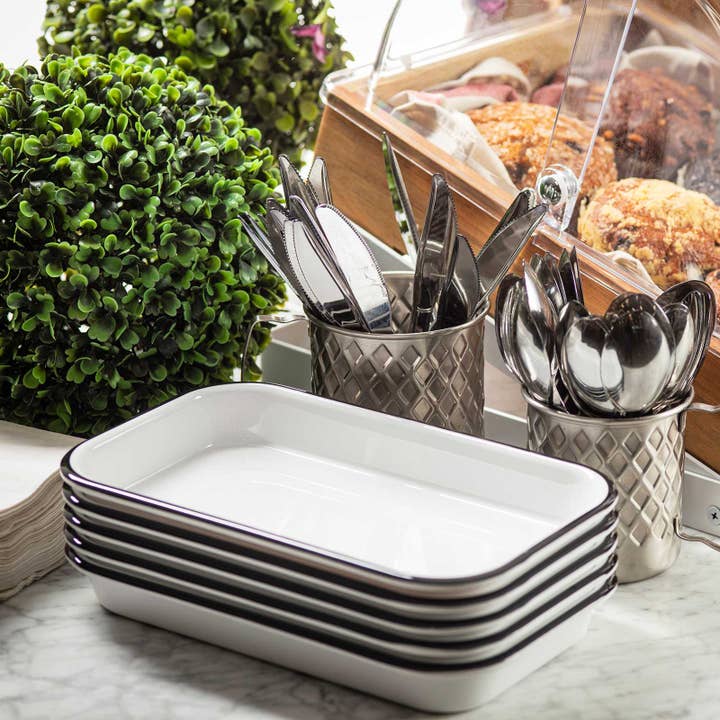 TableCraft Products Company - Wholesale Serving Tray - Canteen Collection Melamine Tray, White/Black, 10.25 x 6"8