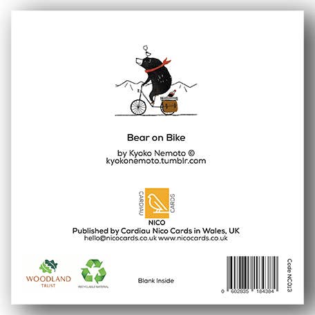 Cardiau Nico Cards - Venta al por mayor Tarjetas de felicitación - NC013 Oso en bicicleta - Kyoko Nemoto1