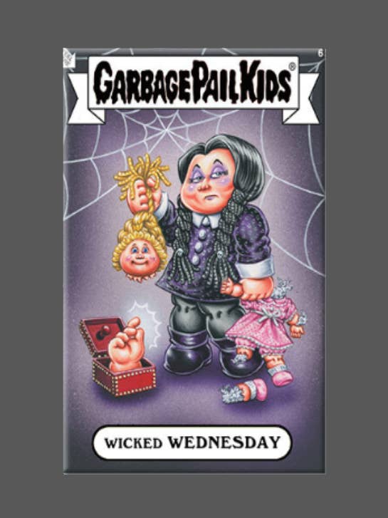 GARBAGE PAIL KIDS, Wicked Wednesday, Magnet, Button, Addams for wholesale by Ba Ba Buttons