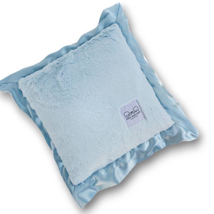 Luxury Satin Border Nursery Pillow - Blue for wholesale by ellie and sam