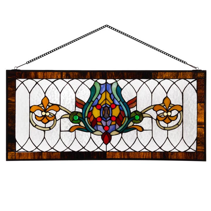 River of Goods - Wholesale Suncatcher - 30"L Fleur De Lis Victorian Stained Glass Pub Window Panel3
