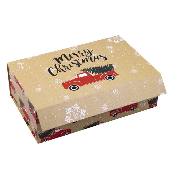 LA Ribbons Wholesale - Wholesale Gift Box - 14" x 9" x 4.3" Red Truck w/ Christmas Tree Holiday Gift Box