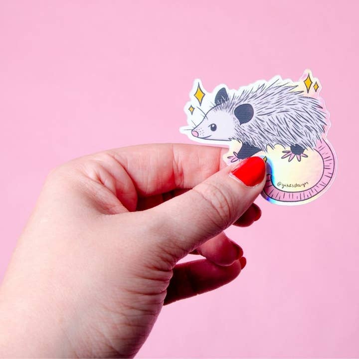 Yikes Design - Wholesale Sticker - Cute Opossum Holographic Vinyl Sticker1