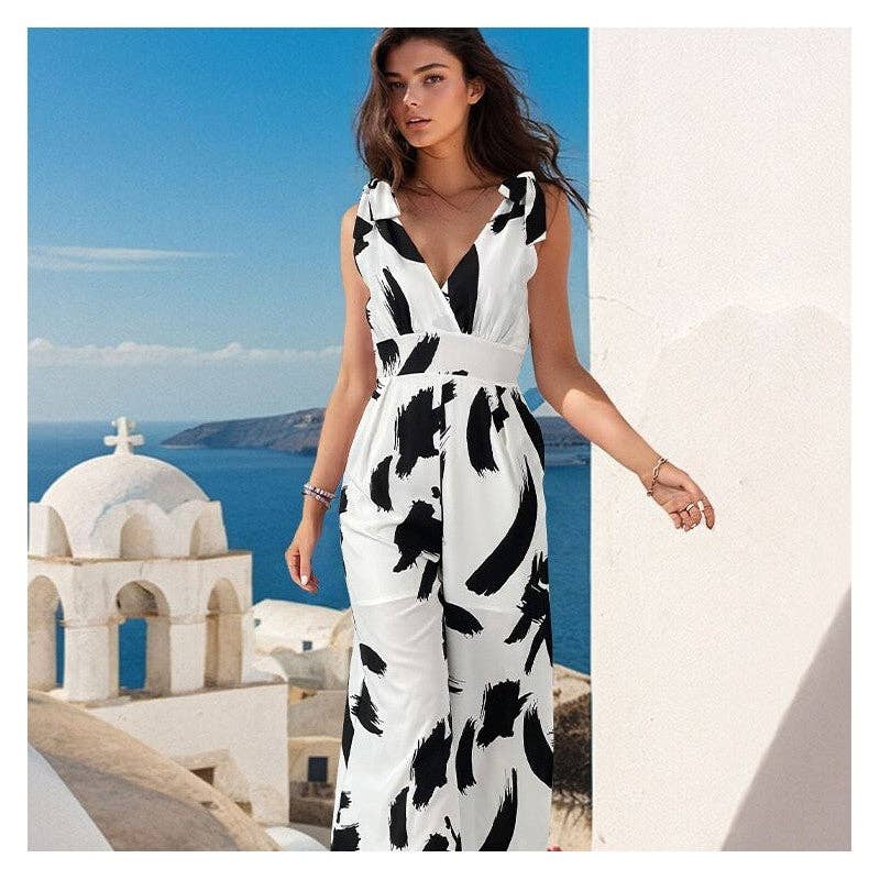 BLANCO Elegante mono floral monocromático sin mangas de venta al por mayor en Faire2