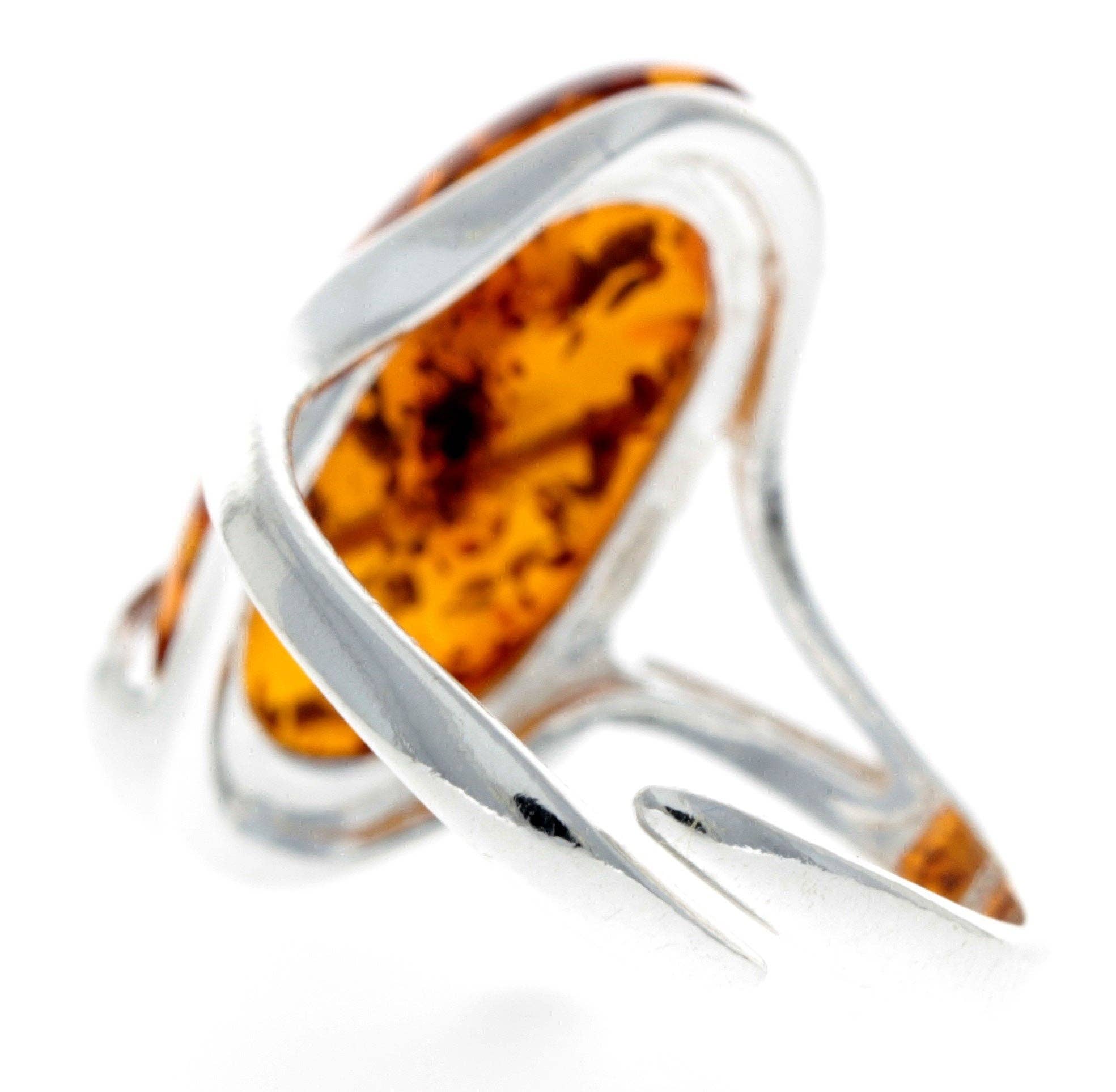 SilverAmber Jewellery - Wholesale Cocktail/Statement Ring - 925 Sterling Silver & Genuine Baltic Amber Adjustable Ring GL423A21