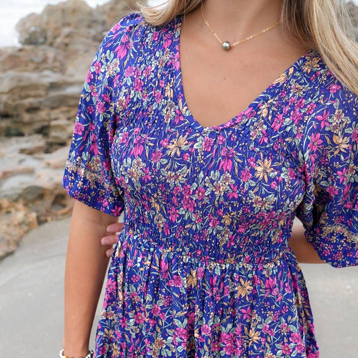 Vestido Mini com Fumo Chloe em Íris Azul por atacado de Sea Lustre