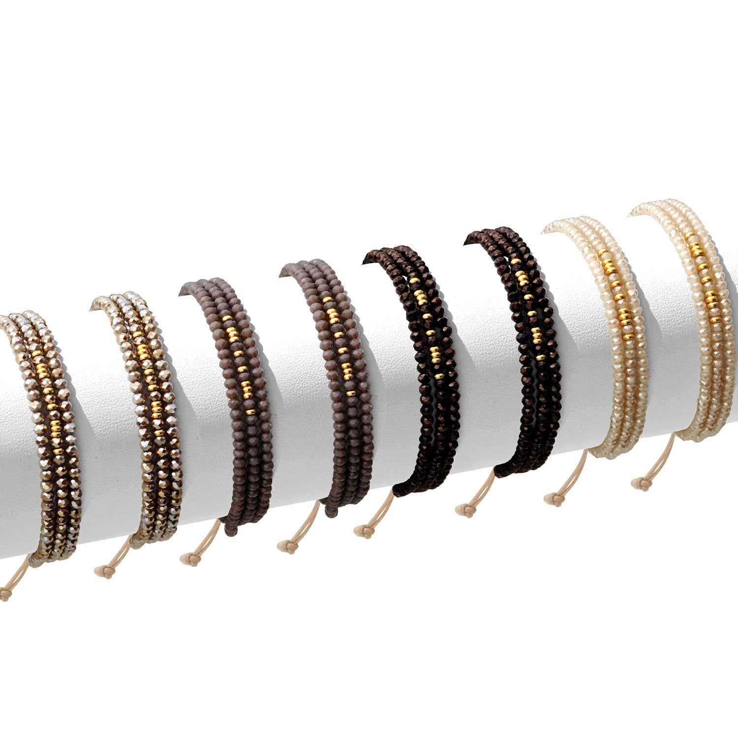 Splendid Iris - Wholesale Beaded Bracelet - SALE - Set/8 Triple Crystal Adjustable Bracelets0