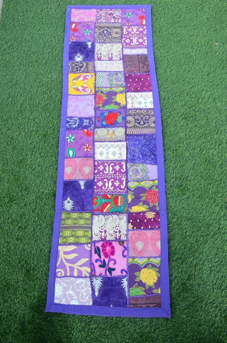 GYPSY STUDIO - Wholesale Table Runner - Purple Sari Patchwork Table Runner Hanging Tapestry Indian 2