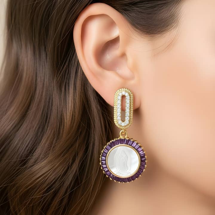 PHOEBE´S - Wholesale Dangle Earrings - Virgin of Guadalupe earrings with mother-of-pearl and zirconia3