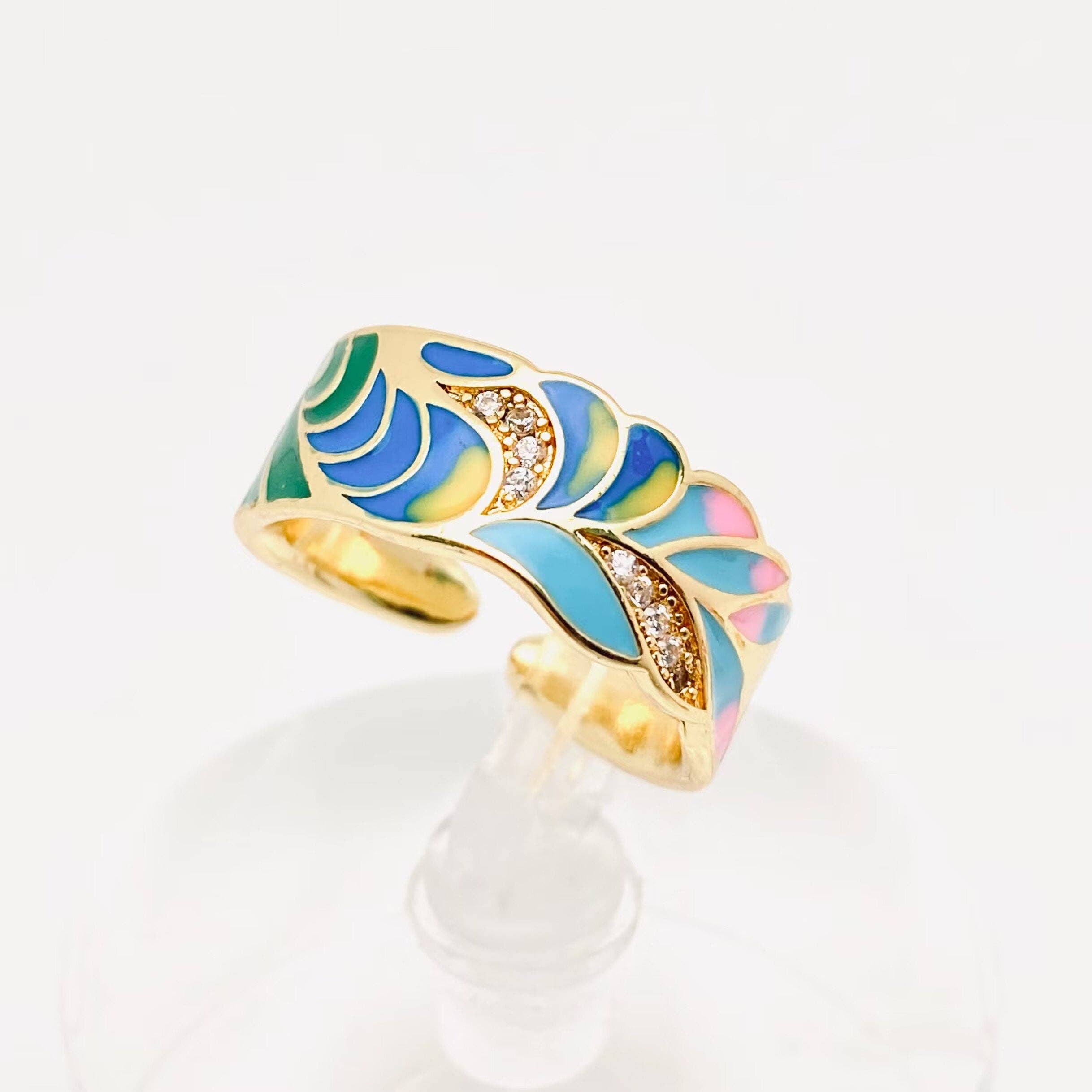 Mio Queena - Wholesale Cocktail/Statement Ring - Multi-style Enamel Gold-plated Ring |Flowers|Butterfly|Eyes5