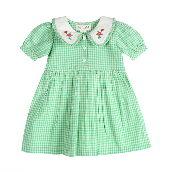 Green Gingham Emb. Mia Dress for wholesale by LARILI