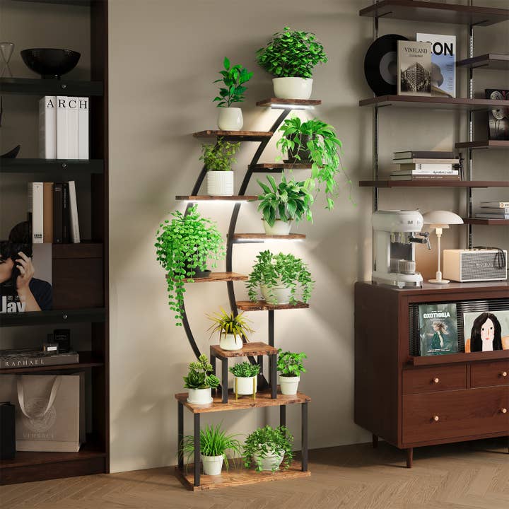 39F Inc. - Vente Supports de plantes - Support de plantes en métal à 8 niveaux avec lampe de culture pour intérieur29