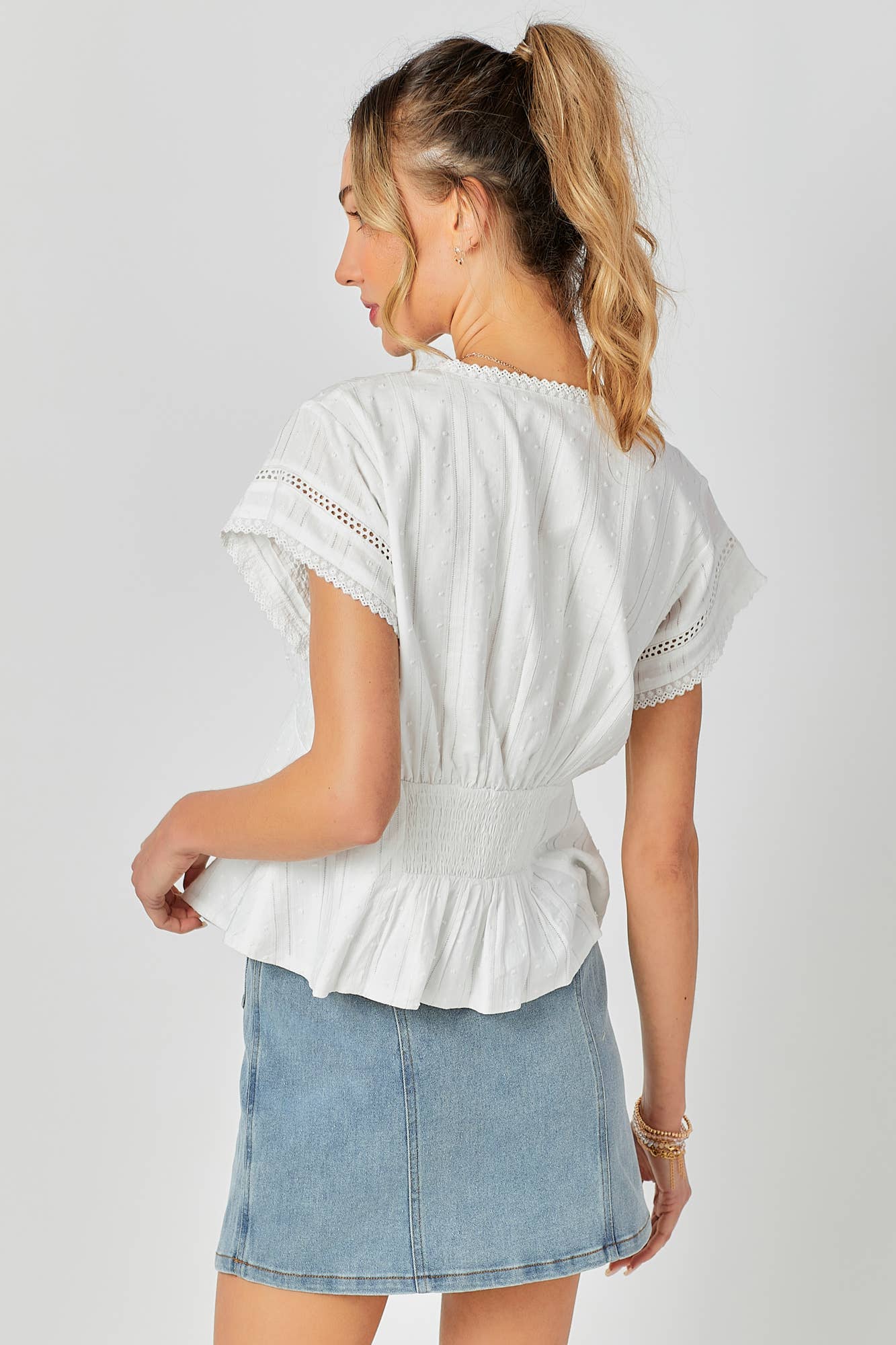 BABY PINK - Wholesale Knit Top - Women's - Lace Combo Peplum Top19