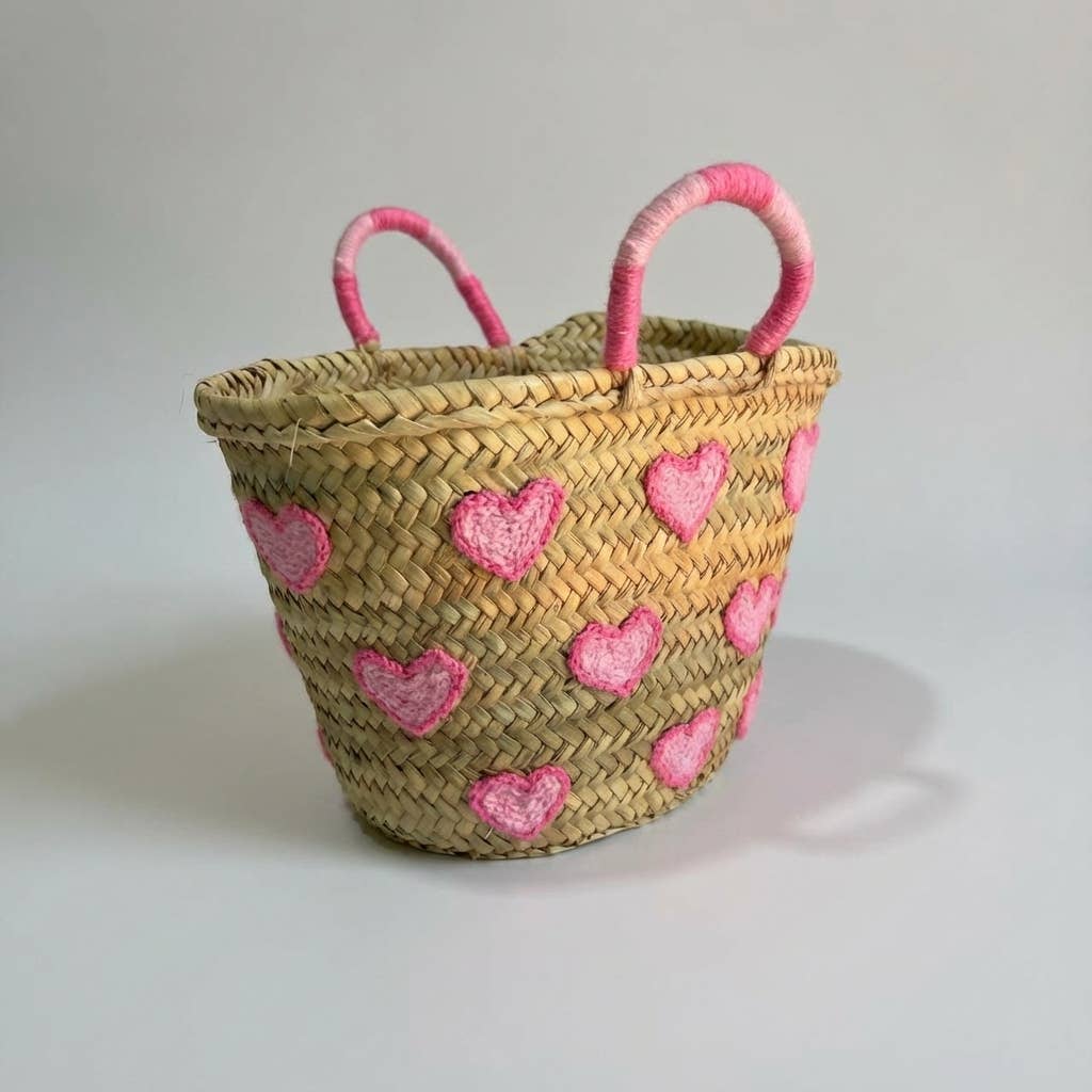 Melecraft – wholesale Basket – Heart Embroidered Straw Basket - Boho Summer Beach Tote6