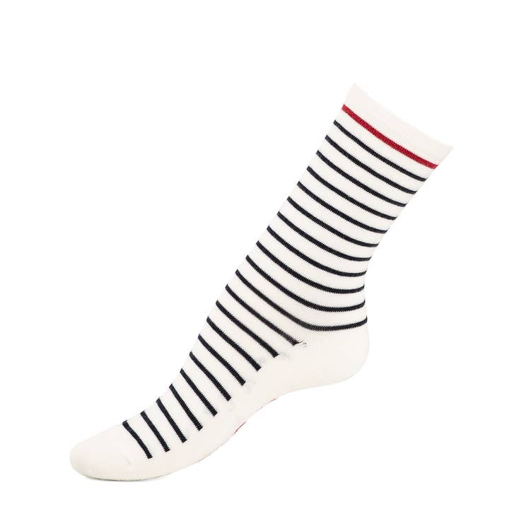 The Armor-lux x Maison Broussaud sailor tops - women's socks - off-white navy red cotton for wholesale by Maison Broussaud