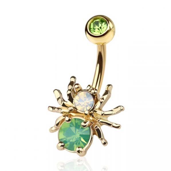 SPIDER WITH LIGHT GEM CZ 316L SS NAVEL BELLY RING for wholesale by CRAVE