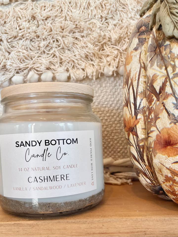 Cashmere 14 oz Soy Candle for wholesale by Sandy Bottom Candle Co.