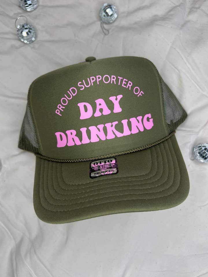 Day Drinking Supporter Trucker Hat For Bachelorette for wholesale by Threaded Rodeo