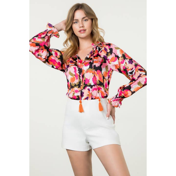 Top imprimé multicolore à manches longues pour la vente par THML