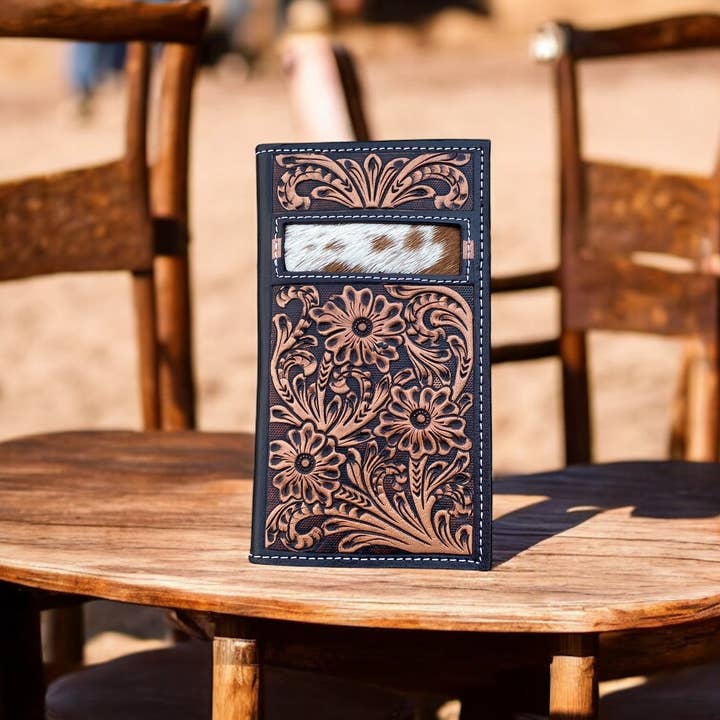 Western Linens - Wholesale Wallet - Men's - Joaquin Tooled Leather Men's Checkbook Wallet