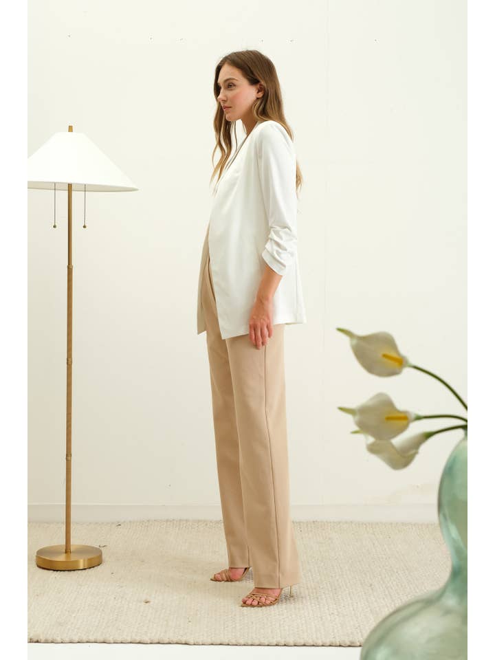 The Workshop Studio - Wholesale Blazer - Women's - COLLARLESS 3/4 RUCHED SLEEVE LONGLINE BLAZER12