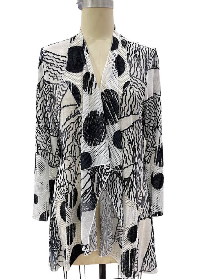 Kamana - Wholesale Cardigan - Women's - Women's Black and white Floral Open Front Cardigan KV241340