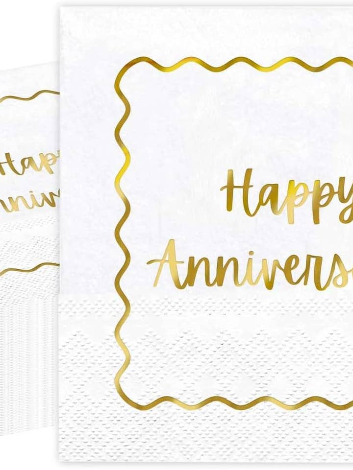 1005 Servilletas de Aniversario Felices Diseño de Papel de Oro Servilletas de Papel Desechables con Decoración de Borde Elegante para Celebración de Aniversario de Boda para venta al por mayor de sylvarastudio
