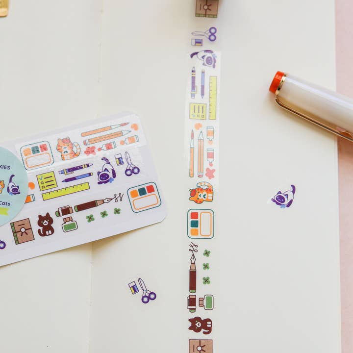 Thousand Skies - Wholesale Tape - PET Tape (Transparent) Brush, Pens, and Cats3