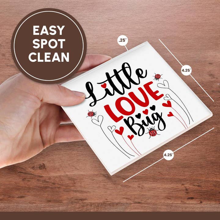 3dRose - Wholesale Coasters - 3dRose, Little Love Bug Cute Typography in Red and Black with Ladybugs, Coaster6