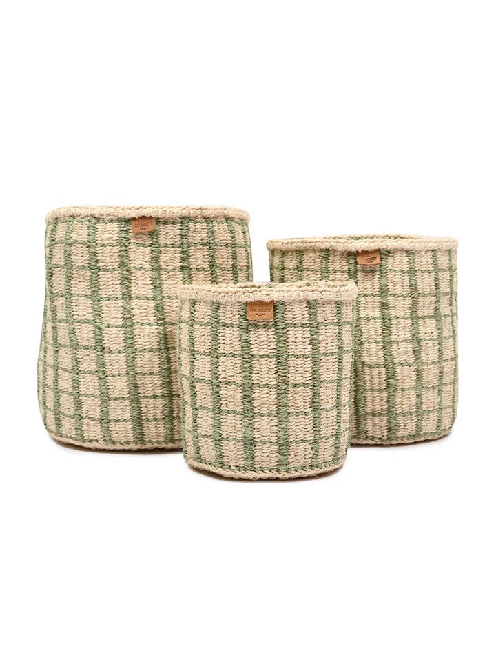 KAGUA: Green Check Woven Storage Basket for wholesale by The Basket Room