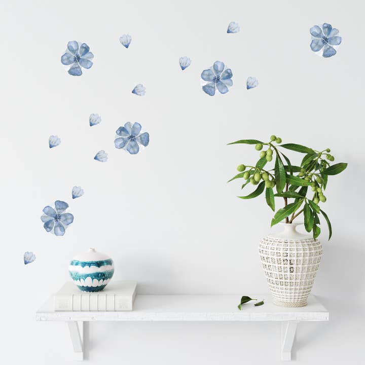 Blue floral decals | Fabric wall stickers for wholesale by Adnil Creations